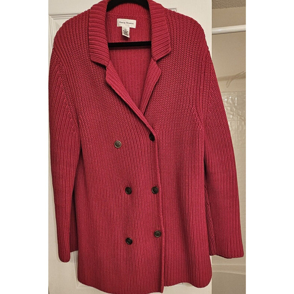 Rena Rowan Red Ribbed Knit Double-Breast Heavy Cotton Sweater Women's X-Large - Picture 4 of 6